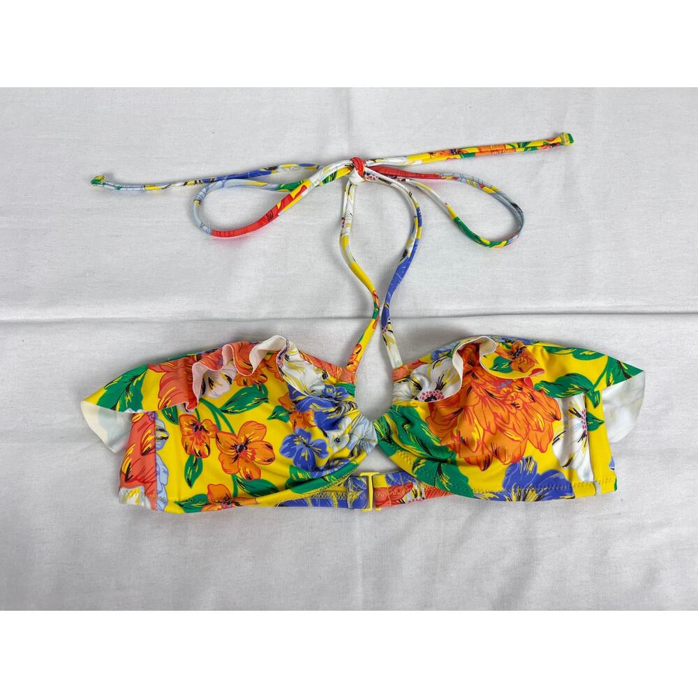 Aerie Bikini Ruffle Halter Swim Top Floral Tropical Hawaiian Summer Vacation